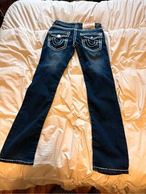 True Religion Indigo Flare Jeans with Contrast Stitching